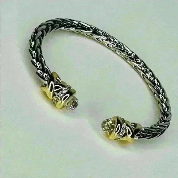 TWO TONE BRAIDED CLEAR CZ CUFF - Picture 1 of 7